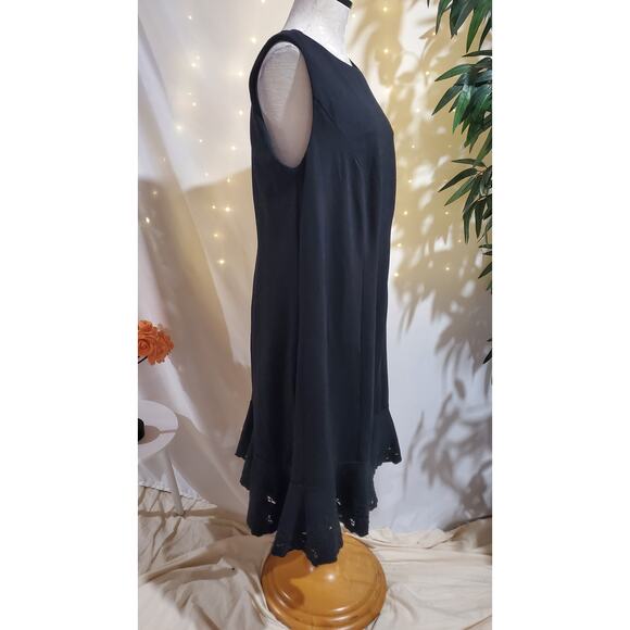 RSVP Talbots Ponte Eyelet Embroidered Flounce Sheath Dress Plus Size 16W Black - Picture 4 of 9